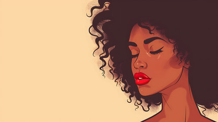 Young black African American woman illustration for fashion banner with copy space.  generative ai