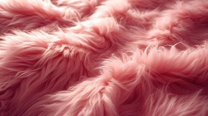 Soft pink faux fur texture. Close-up of fluffy fabric for background or design element.