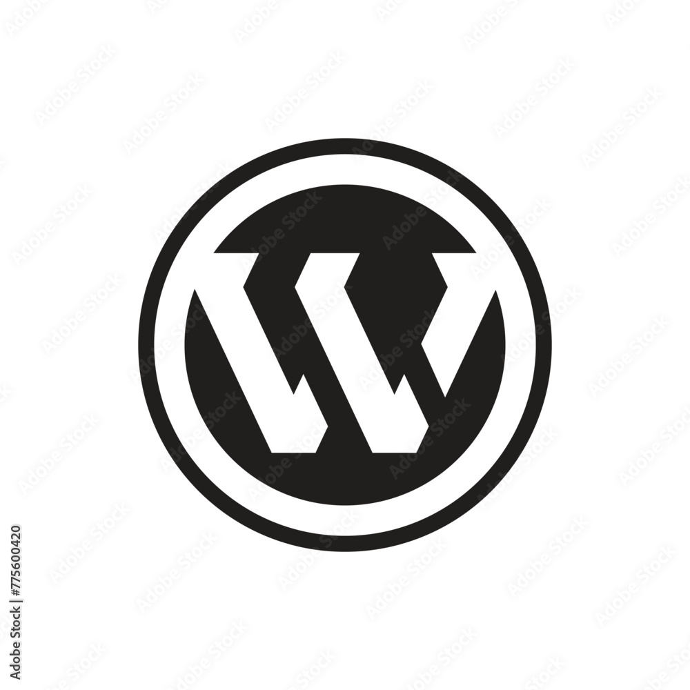 Poster this is a simple logo of an initial letter w on a circle in black and white color in flat style on a