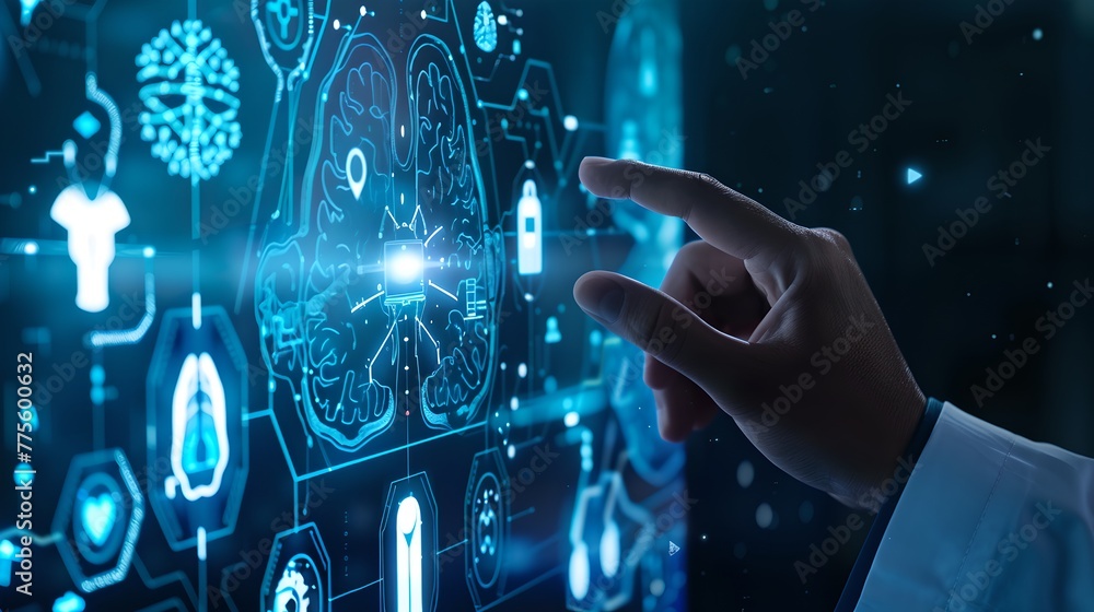 Poster futuristic touch interface in use. person interacting with advanced digital screen. concept of moder