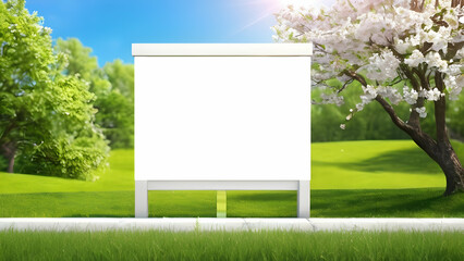 Blank horizontal billboard for outdoors advertising on spring summer garden background