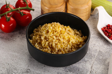 Boiled bulgur wheat in the bowl
