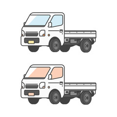 物流シリーズ：働く車・日本の軽トラ、軽トラックのイラスト(カラー&単色モノカラーのセット)