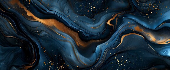 Luxury blue and gold Marble abstract acrylic background. Marbling artwork texture. Agate ripple...