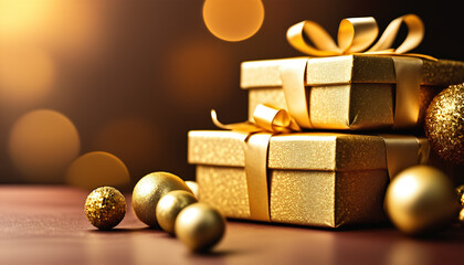 Luxurious Golden Christmas Presents with Decorations