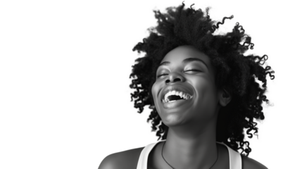 Black woman laughing, isolated on transparent background