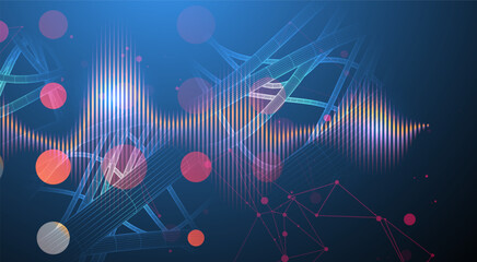 Vector abstract background with a wireframe dynamic pipes, line and particles inside circle. - 775604825