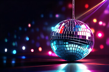 disco ball with disco lights.  club, nightclub, sphere, night, reflection, discoball, bright, vector, glitter, shiny,Ai generated 