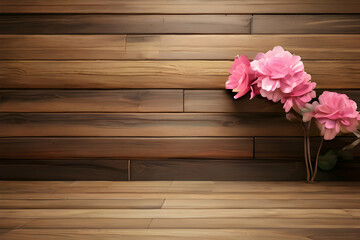pink flowers on wooden table.  , wood, bouquet, wooden, texture, rose, spring, pink, nature, closeup, tree, table, brown, flowers,Ai generated 