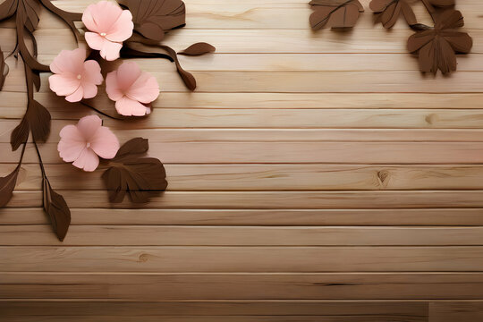 pink flowers on wooden background.  flower, wood, spring, wooden, flowers, blossom, nature, pink, plant, tree, bloom, Ai generated 