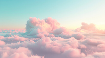 A fluffy pink cloud filled sky with a blue sky background