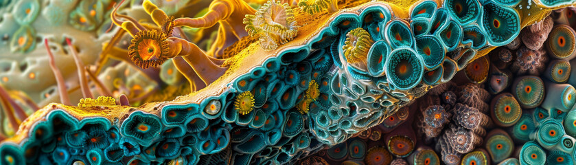 Fototapeta premium A close up of a coral reef with many different colored sea creatures