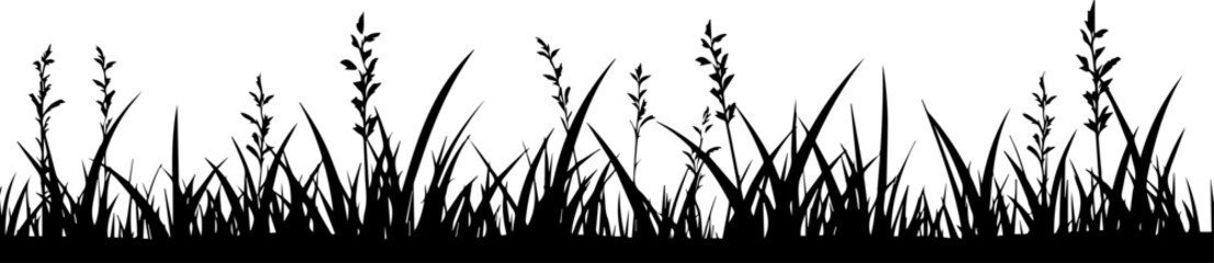 Black silhouette of grass border, seamless vector illustration - obrazy, fototapety, plakaty