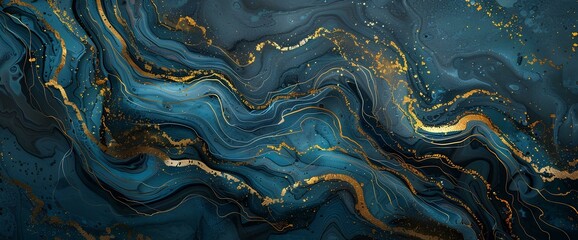 Luxury blue and gold Marble abstract acrylic background. Marbling artwork texture. Agate ripple pattern. Gold powder.