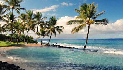 Image material of Hawaii. Waikiki Beach. Palm tree. An image of a southern island.