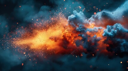 bomb blasting motion abstract background with dust fire and smoke, pyrotechnic element, Generative Ai - obrazy, fototapety, plakaty