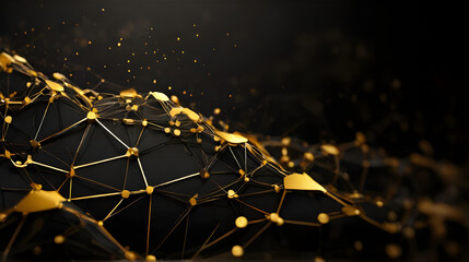 abstract black and gold virtual network - design element for technology background - connectivity backdrop illustration - generative ai - obrazy, fototapety, plakaty