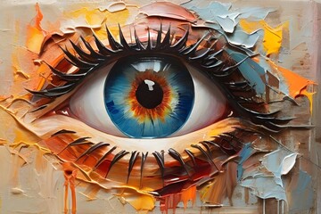 Conceptual abstract picture of the eye. Oil painting closeup of an oil painting