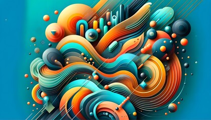 Vibrant Abstract Art with Fluid Shapes and Dynamic 3D Layers
