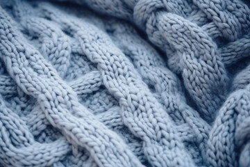Close-Up Texture of a Cozy Hand-Knitted Blue Blanket in Soft Natural Light