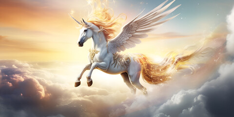 Painting of a unicorn with a long horn fantasy art majestic fantasy with blured background
