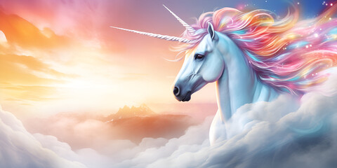 Obraz na płótnie Canvas Magic unicorn beautiful sky with rainbow wallpaper dreamy magical mythical with colourfull background 