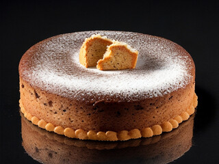 Freshly baked cake isolated on a black background 