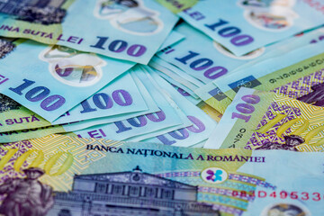 LEI money banknotes, detail photo of RON