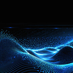 A blue and black wave with dots inspiring big data in a futuristic background