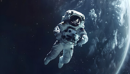 Fototapeta na wymiar An astronaut floats in outer space amidst a backdrop of stars, An astronaut in an American flag-themed space suit floating among stars