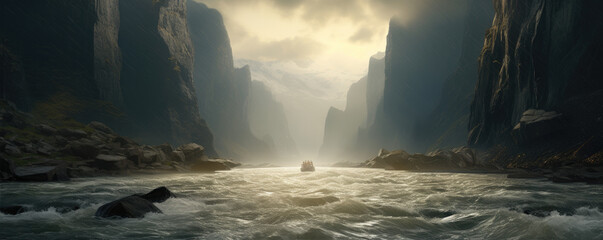 Wild river flowing through the amazing  valley, beautiful landscape - obrazy, fototapety, plakaty