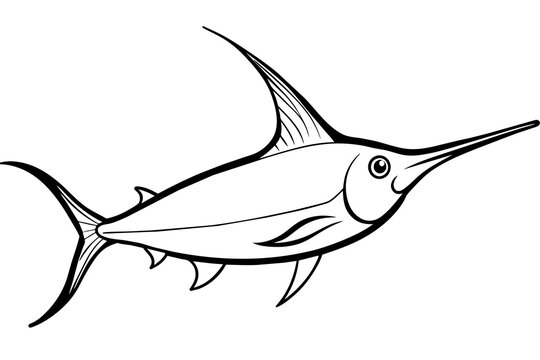 black and white swordfish outline clip art preview