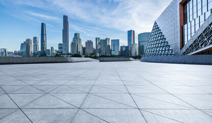 Empty square floors and city skyline with modern buildings in Guangzhou