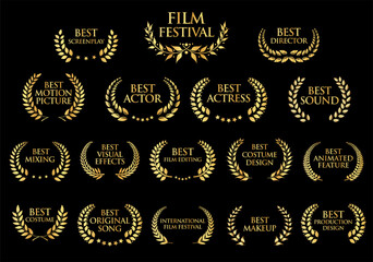 Collection of Award Laurel Wreaths for Cinema Festivals vector illustration