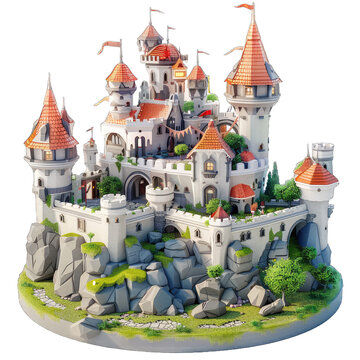 white castle red roofs on rocky terrain clip art preview