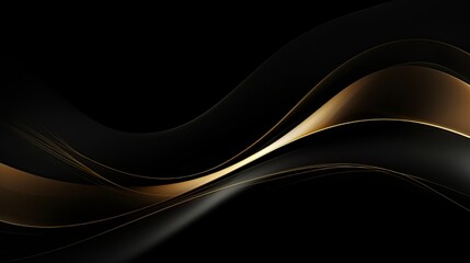 abstract black background with smooth shiny gold motion lines luxury elegant wallpaper with copy space