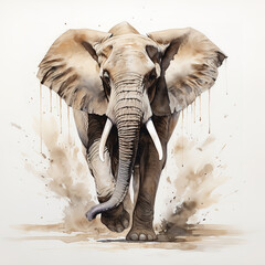 Watercolor painting of an elephant on a clean background. Wild Animals. Mammals. Illustration, Generative AI.