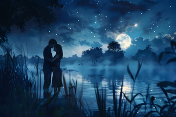 Midnight Embrace Under the Moon: A Love Story Unfolds