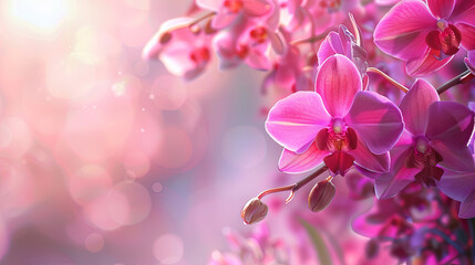 Spring background with delicate orchid and copy space - obrazy, fototapety, plakaty