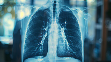 Medical examination using x-ray and blue photography of respiratory organs - obrazy, fototapety, plakaty