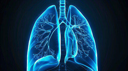 Medical examination using x-ray and photograph of respiratory organs on a black background