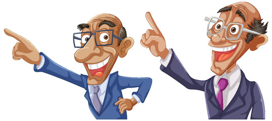 Two animated businessmen pointing and smiling. - 775620458