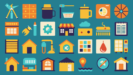 Set Of Colorful Home Improvement Icons, Vibrant Home Improvement Icons