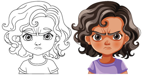 Two cartoon kids showing angry facial expressions