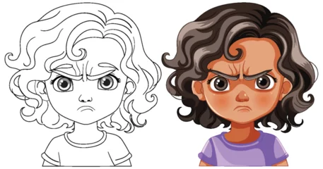 Afwasbaar Fotobehang Kinderen Two cartoon kids showing angry facial expressions
