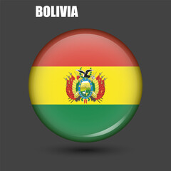National flag of Bolivia with coat of arms in the form of a circle.Vector.
Round 3d flag icon with 
high detail.
Spherical flag illustration.