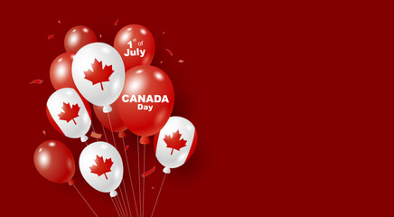 Canada day banner design of balloons on red background with copy space Vector illustration - 775622673