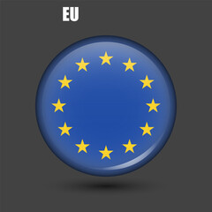 National flag of the European Union in the form of a circle.Vector.Round 3d flag icon with high detail.Spherical flag illustration.