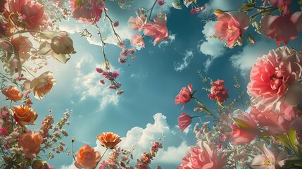 Flowers in the sky concept arrangement ,Generative ai, 