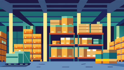 A detailed photo of a warehouse filled with neatly stacked pallets illustrating the improved inventory management and reduced transportation